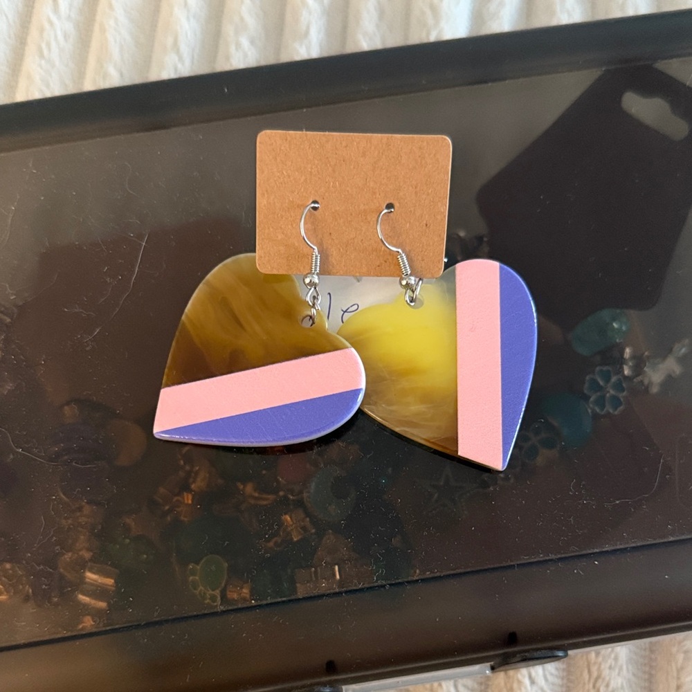 Yellow and Pink Heart Earrings